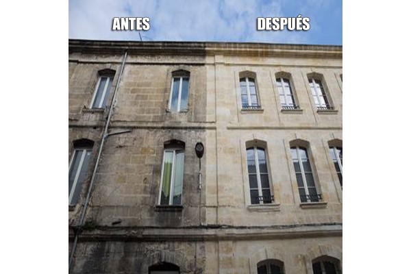 Antes y después de la aplicación del Hidrófugo Nano-Fotocatalítico de Idroless en una fachada