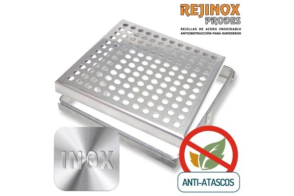 Rejilla con Sistema Anti Atascos Marco + Tapa Plana en Acero Inoxidable de Rejinox Prodes