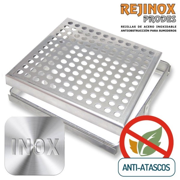 Rejilla con Sistema Anti Atascos Marco + Tapa Plana en Acero Inoxidable de Rejinox Prodes