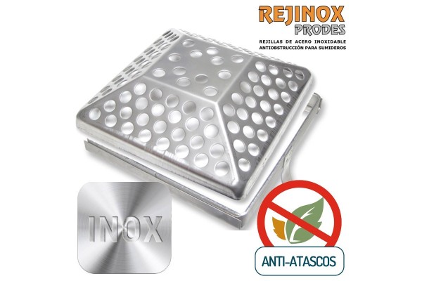 Rejilla Anti Atascos Piramidal en Acero Inoxidable y marco encastrable