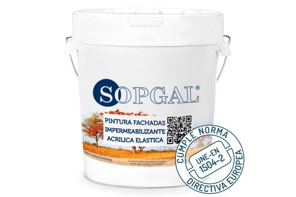Pintura Impermeabilizante Fachadas 100% Acrílica de Sopgal Homologada según norma UNE-EN 1504-2