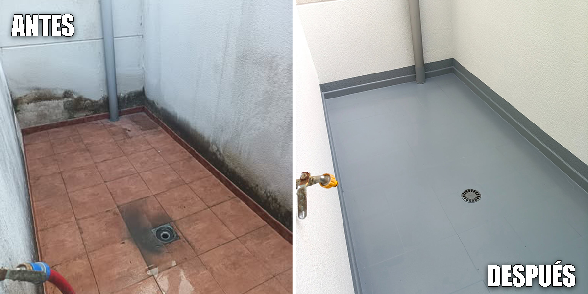 antes y después aplicar goma líquida de poliuretano