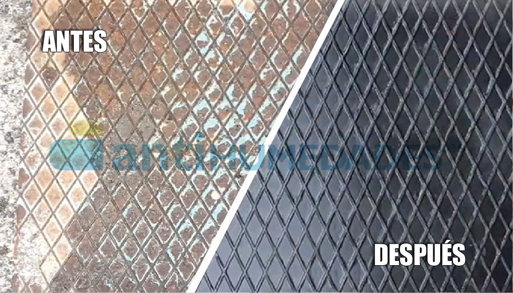 Antes y después de usar el desoxidante Sopgal sobre una superficie metálica