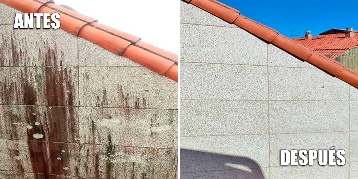 Antes y después de aplicación del Limpiador de Humedades para Fachadas